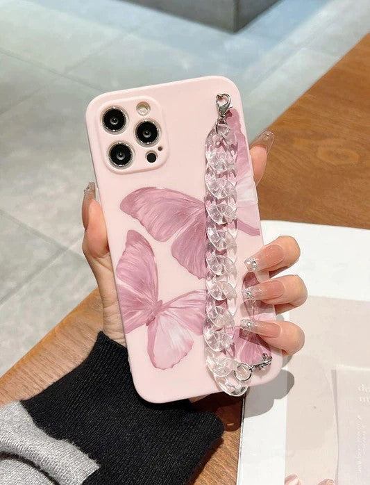 Pink Butterfly Pink Background Chain Phone Case