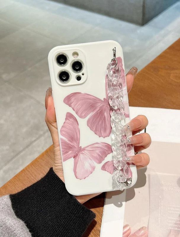 Pink Butterfly Creame Background Chain Phone Case